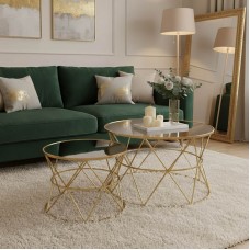 Tραπέζια σαλονιού Pelosif Inart χρυσό σετ 2τεμ μέταλλο Tραπέζια σαλονιού Pelosif Inart χρυσό σετ 2τεμ μέταλλο
