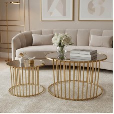 Tραπέζια σαλονιού Boron Inart χρυσό σετ 2τεμ μέταλλο Tραπέζια σαλονιού Boron Inart χρυσό σετ 2τεμ μέταλλο