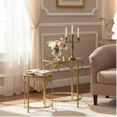 Βοηθητικό τραπέζι Frensia Inart σετ 2τεμ μέταλλο σε χρυσή απόχρωση