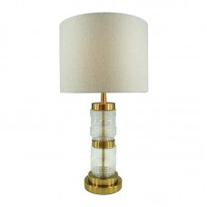 Επιτραπέζιο φωτιστικό Wenxie Inart Ε27 χρυσό μέταλλο-γυαλί-μπεζ ύφασμα Φ32x53εκ