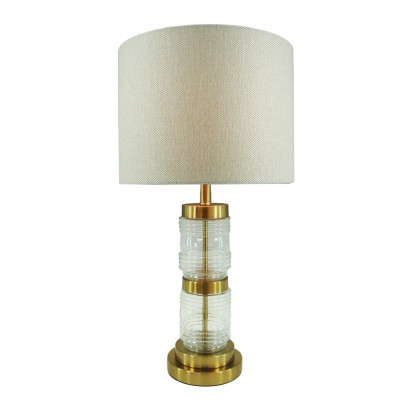 Επιτραπέζιο φωτιστικό Wenxie Inart Ε27 χρυσό μέταλλο-γυαλί-μπεζ ύφασμα Φ32x53εκ