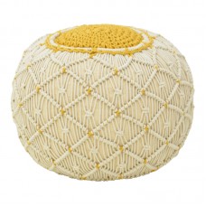 Σκαμπό-πουφ Boha Inart γιούτα σε κίτρινη και λευκή απόχρωση Φ40x30εκ