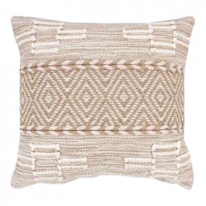 Μαξιλάρι Mitto Inart γιούτα-βαμβάκι σε μπεζ-λευκό απόχρωση 45x45x2εκ