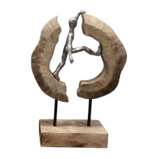 Επιτραπέζιο διακοσμητικό Caren Inart φυσικό μάνγκο ξύλο-αλουμίνιο 19x10x29εκ