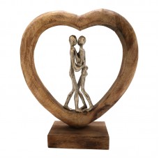 Επιτραπέζιο διακοσμητικό καρδιά Vrame Inart φυσικό μάνγκο ξύλο-αλουμίνιο 32x9x35εκ