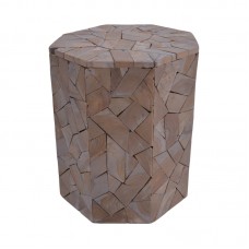 Σκαμπό Sity Inart γκρι wash μασίφ ξύλο suar Φ32x40εκ