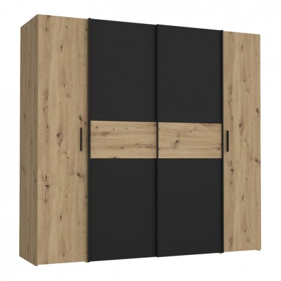 Ντουλάπα ρούχων Bekerk pakoworld τετράφυλλη μαύρο-oak μελαμίνης 200x61.5x190.5εκ