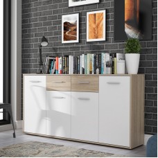 Μπουφές Drepen pakoworld μελαμίνη σε λευκό και sonoma χρώμα 162.3x34.2x81.7εκ Μπουφές Drepen pakoworld μελαμίνη σε λευκό και sonoma χρώμα 162.3x34.2x81.7εκ