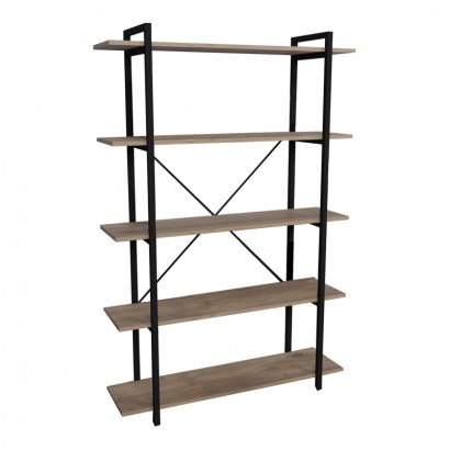 Βιβλιοθήκη Reson pakoworld oak μελαμίνης-μαύρο μέταλλο 120x34x180εκ