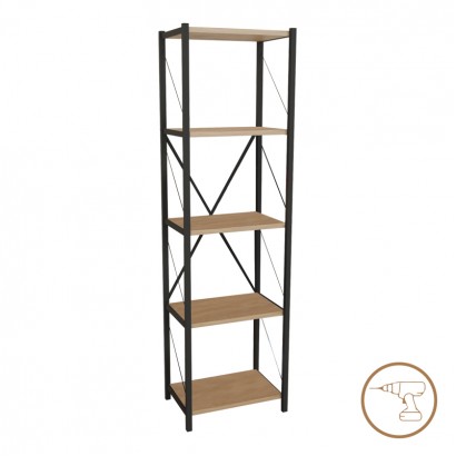 Βιβλιοθήκη Glase pakoworld oak μελαμίνης-μαύρο μέταλλο 40x30x150εκ