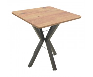 Τραπέζι Prestone pakoworld oak μελαμίνης-μαύρο μέταλλο 70x70x75εκ