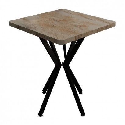 Τραπέζι Prestone pakoworld λευκό μαρμάρου μελαμίνης-μαύρο μέταλλο 70x70x75εκ