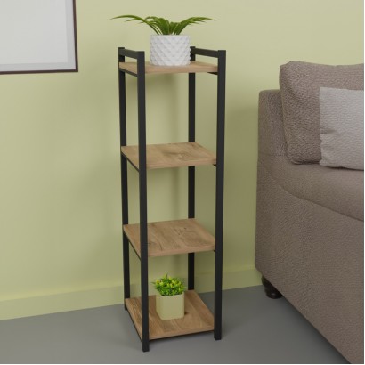 Επιδαπέδια ραφιέρα Harvey pakoworld μαύρο μέταλλο και μελαμίνη σε φυσική απόχρωση 33x28x100εκ