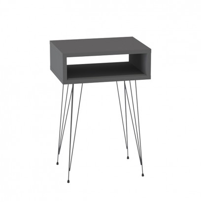 Κομοδίνο Naida pakoworld σε ανθρακί απόχρωση -μαύρα μεταλλικά πόδια 40x30x56εκ