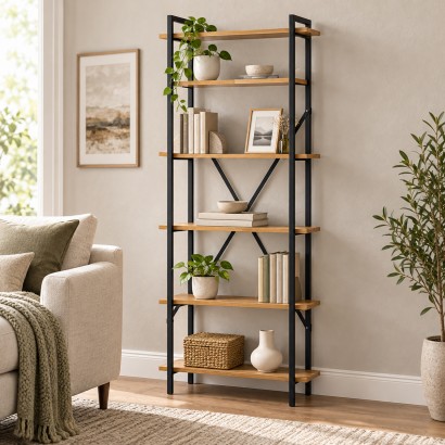 Βιβλιοθήκη Derena pakoworld oak με μαύρο μέταλλο 60x29x160εκ Βιβλιοθήκη Derena pakoworld oak με μαύρο μέταλλο 60x29x160εκ