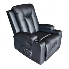 Πολυθρόνα relax με μηχανισμό massage Gessel pakoworld PU σε μαύρη απόχρωση 80x90x98εκ