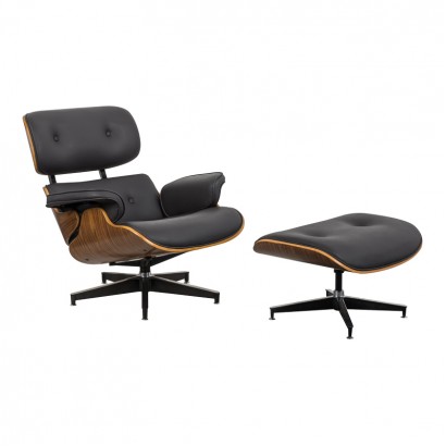 Πολυθρόνα-υποπόδιο relax Jenna pakoworld μαύρο pu- plywood καρυδί-βάση χρωμίου 82x92x82εκ Πολυθρόνα-υποπόδιο relax Jenna pakoworld μαύρο pu- plywood καρυδί-βάση χρωμίου 82x92x82εκ