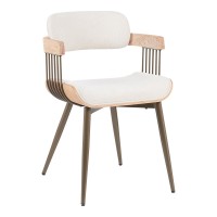 Πολυθρόνα Cameo pakoworld μέταλλο μπρονζέ-white-wash ξύλο-μπέζ ύφασμα 53x49.5x75.5εκ