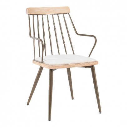 Πολυθρόνα Posse pakoworld μέταλλο μπρονζέ-white wash ξύλο-μπεζ ύφασμα 52x59x83εκ