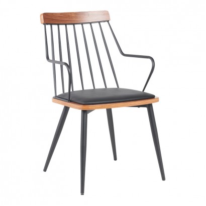 Πολυθρόνα Posse pakoworld μέταλλο μαύρο-καρυδί ξύλο-μαύρο pu 52x59x83εκ