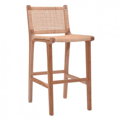 Σκαμπό μπαρ μεσαίου ύψους Sponze pakoworld teak ξύλο-φυσικό rattan σε φυσική απόχρωση 40x47x89εκ