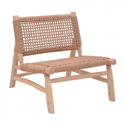 Πολυθρόνα Wanderlene pakoworld σκελετός teak ξύλο με σχοινί σε φυσική απόχρωση 67x79x68εκ