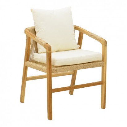 Πολυθρόνα Cuerda pakoworld σκελετός teak ξύλο με pe σχοινί σε φυσική απόχρωση 55x60x80εκ