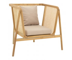 Πολυθρόνα Jenta pakoworld teak ξύλο με rattan σε φυσική απόχρωση και μπεζ μαξιλάρι 72x67x92εκ