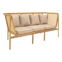 Καναπές τριθέσιος Jenta pakoworld teak ξύλο με rattan σε φυσική απόχρωση και μπεζ μαξιλάρι 203x67x92εκ Καναπές τριθέσιος Jenta pakoworld teak ξύλο με rattan σε φυσική απόχρωση και μπεζ μαξιλάρι 203x67x92εκ