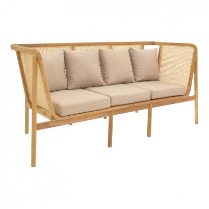 Καναπές τριθέσιος Jenta pakoworld teak ξύλο με rattan σε φυσική απόχρωση και μπεζ μαξιλάρι 203x67x92εκ Καναπές τριθέσιος Jenta pakoworld teak ξύλο με rattan σε φυσική απόχρωση και μπεζ μαξιλάρι 203x67x92εκ