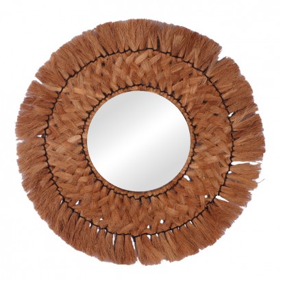 Καθρέπτης Ailan Inart ψάθα σε φυσική απόχρωση Φ60x8εκ