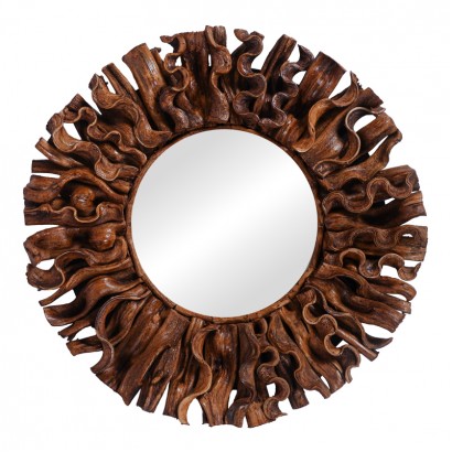 Καθρέπτης Adrez Inart ξύλο liana σε φυσική απόχρωση Φ70x8εκ