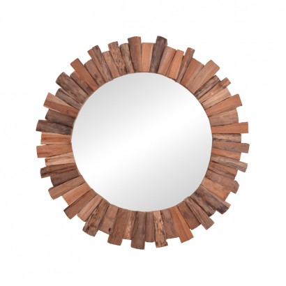 Καθρέπτης Rounder pakoworld teak ξύλο σε φυσική απόχρωση Φ80x4εκ