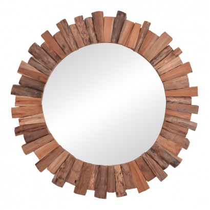 Καθρέπτης Rounder pakoworld teak ξύλο σε φυσική απόχρωση Φ100x5εκ