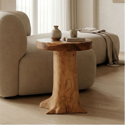 Σκαμπό Feranto pakoworld teak ξύλο σε φυσική απόχρωση Φ35x45εκ