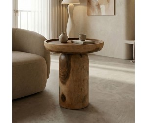 Βοηθητικό τραπέζι Tobola pakoworld suar ξύλο σε φυσική απόχρωση Φ50x55εκ