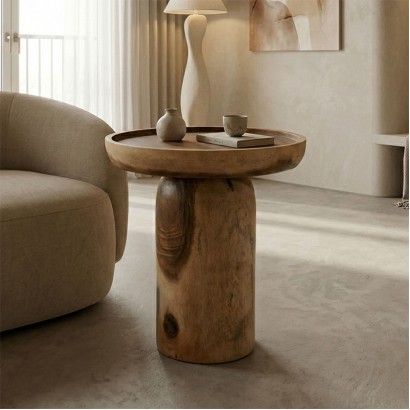 Βοηθητικό τραπέζι Tobola pakoworld suar ξύλο σε φυσική απόχρωση Φ50x55εκ