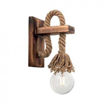 Φωτιστικό τοίχου-απλίκα Nenika pakoworld E27 ξύλο και σχοινί σε φυσική απόχρωση 14x14x26εκ