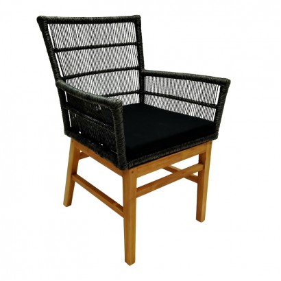 Πολυθρόνα Inca pakoworld teak ξύλο και συνθετικό σχοινί σε φυσική-μαύρη απόχρωση με μαξιλάρι 60x61x90εκ