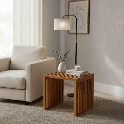 Βοηθητικό τραπέζι Saimon pakoworld teak ξύλο σε φυσική απόχρωση 40x40x40εκ