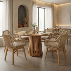 Τραπεζαρία Kalie-Kenda Ι pakoworld σετ 7τεμ σε φυσική-μπεζ απόχρωση Φ80x75εκ Τραπεζαρία Kalie-Kenda Ι pakoworld σετ 7τεμ σε φυσική-μπεζ απόχρωση Φ80x75εκ