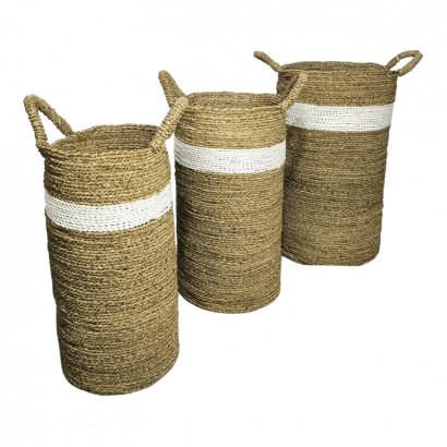 Διακοσμητικό καλάθι Fesia Inart σετ 3τεμ seagrass σε φυσική-λευκή απόχρωση