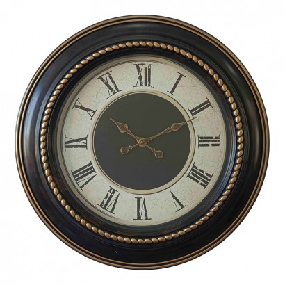 Ρολόι τοίχου Retta Inart σε μαύρη αντικέ και χρυσή απόχρωση Φ60.8x5.6εκ