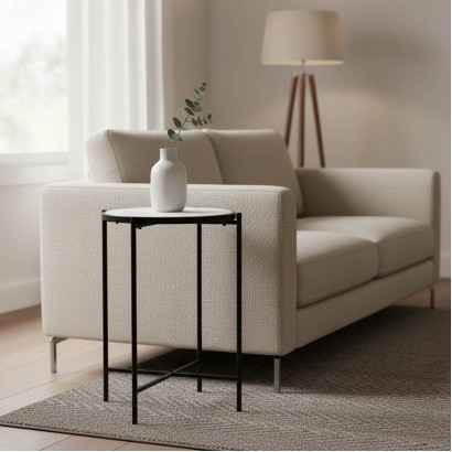 Βοηθητικό τραπεζάκι σαλονιού Luxere Inart μαύρο μέταλλο-λευκό μαρμάρου Φ40x65.5εκ