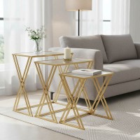 Τραπέζια σαλονιού σετ 3τεμ Pitche Inart χρυσό μέταλλο-γυαλί Τραπέζια σαλονιού σετ 3τεμ Pitche Inart χρυσό μέταλλο-γυαλί