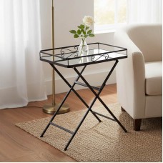 Τραπέζι Joene Inart πτυσσόμενο μαύρο μέταλλο-γυαλί καθρέπτη 60x38x68εκ