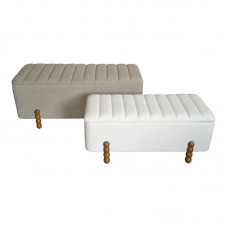 Σκαμπό μπαούλο Daph Inart σετ 2 τεμ βελούδο σε μπεζ και λευκή απόχρωση