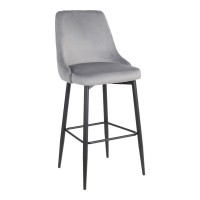 Σκαμπό μπαρ Zedna pakoworld γκρι βελούδο με μαύρα μεταλλικά πόδια 52x57x111εκ