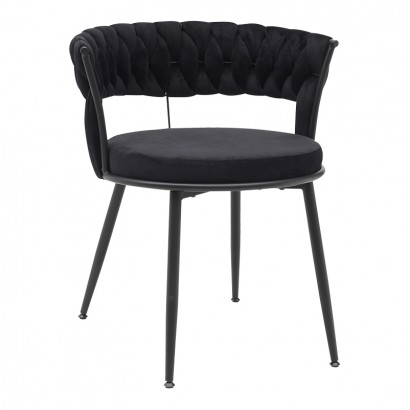 Πολυθρόνα Alkia pakoworld σε μαύρο βελούδο με πόδι μαύρο μέταλλο 60x57x68εκ