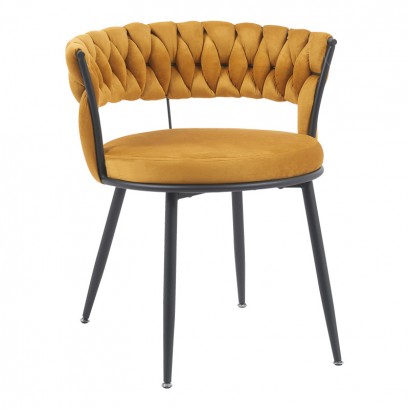 Πολυθρόνα Alkia pakoworld σε κίτρινο βελούδο με μαύρο πόδι μέταλλο 60x57x68εκ